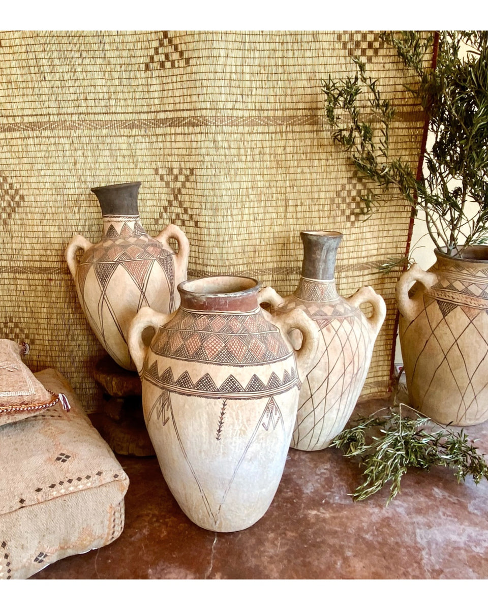 Set Berbère Marocain En Terre Cuite - Cruche 2.5L + 4 Verres, Fait Main, Décoration Rustique Pour Table Ou Déco